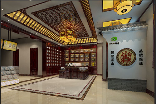 拉萨古朴典雅的中式茶叶店大堂设计效果图